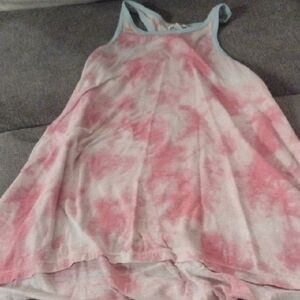 American Eagle Outfitters Asymmetrical Pink and White Tank Top-0566